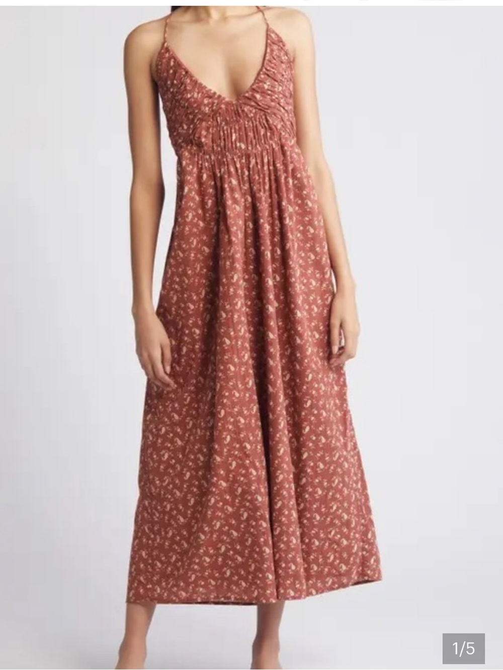 Treasure & Bond NWT S L Rust Cream Floral smocked strappy lined boho midi dress